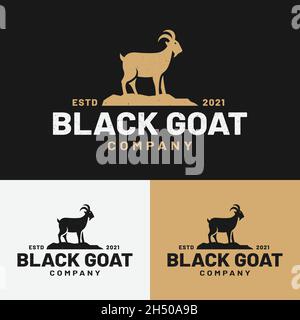 Black Goat Sheep Silhouette for Hunting Outdoor Zoo Farm Cattle Livestock Butchery Shop Community Business Brand in Vintage Retro Hipster Grunge Etc. Stock Vector
