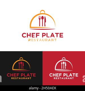 Chef Plate with Spoon Fork Knife Logo Design Template. Suitable for Chef Restaurant Cafe Bistro Bar Shop Business Brand Company in Abstract Flat Style Stock Vector