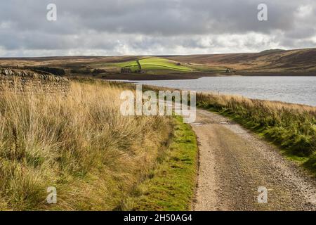 Grimwith Reservoir is located in the Yorkshire Dales in North Yorkshire, England. It was originally built by the Bradford Corporation as one of eleven Stock Photo