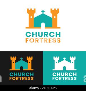 Church Fortress Logo Design Template. A fortified church is a church that is built to serve a defensive role in times of war. Suitable for Church Etc. Stock Vector