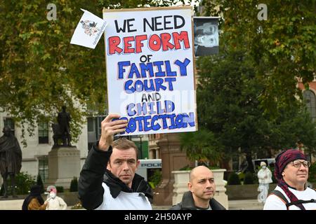London, UK. Nov 5th 2021: Family protest against force adoption in care home are abused, child trafficking and exploitation. Reform of the family courts & child protection now in Parliament square, 2021-11-05, London, UK. Credit: Picture Capital/Alamy Live News Stock Photo