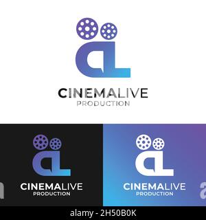 Letter Initial CL LC with Camera Reel for Cinema Live Logo Design Template. Suitable for Video Film Movie Cinema Studio Production Creator Company Etc. Stock Vector