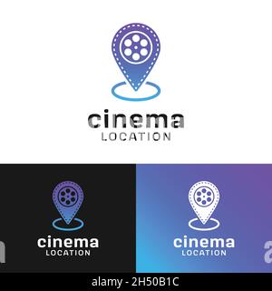 Pin Location with Camera Reel Stripes Filmstrip Logo Design Template. Suitable for Cinematography Video Film Movie Production Studio Cinema Etc. Stock Vector