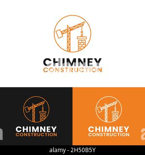 Crane and Chimney for Chimney Construction Builder in Line Style Logo Design Template. Suitable for Construction Architechture Property Business Etc. Stock Vector