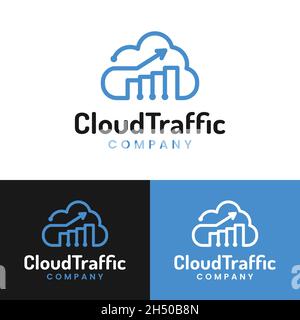 Cloud and Arrow Growth Graph for Cloud Traffic Success Investment Finance Solution in Simple Line Style Logo Design Template. Stock Vector
