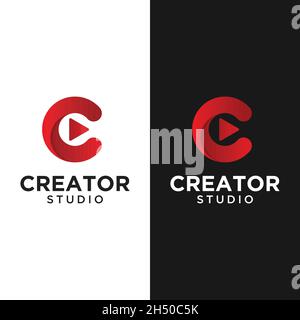 Letter Initial C with Play Button for Creator Logo Design Template. Suitable for Video Film Movie Motion Cinema Studio Production Creator Company Etc. Stock Vector