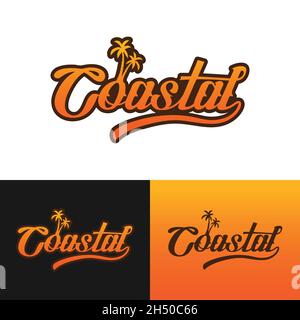 Coastal Wordmark Typography Logo Design Template. Suitable for Coastal Beach Shop Band Brand Apparel Business Company in Vintage Retro Hipster Style. Stock Vector