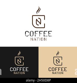 Letter Initial CN NC for Coffee Nation Logo Design Template. Suitable for Coffee Mocha Beverage Drink Shop Cafe Cafetaria Restaurant Bar Company Etc. Stock Vector