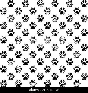 Paw prints in black and white, a seamless background pattern Stock Photo
