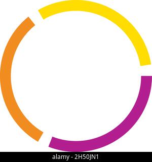 3 part, section segmented circle. Abstract dashed lines circular geometric element - stock vector illustration, clip-art graphics Stock Vector