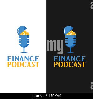 Coin and Microphone for Finance Financial Cash Business Podcast Broadcast Show Radio Webinar Music Studio App Unique Flat Logo Design. Stock Vector