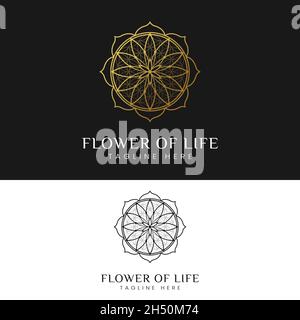 Luxury Elegant Sacred Geometry Flower of Life Logo Design Template. Suitable for Healthcare Medicine Yoga Studios or Spritual Awakening in Simple Line Stock Vector