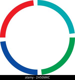 4 part, section segmented circle. Abstract dashed lines circular geometric element - stock vector illustration, clip-art graphics Stock Vector