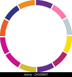 12 part, section segmented circle. Abstract dashed lines circular geometric element - stock vector illustration, clip-art graphics Stock Vector