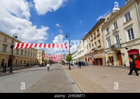 Warsaw, Poland - May 03, 2015: Krakowskie Przedmiescie Str., a part of Trakt Krolewski in year 1994 declared a historical monument, on the occasion of Stock Photo