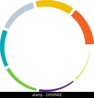 7 part, section segmented circle. Abstract dashed lines circular geometric element - stock vector illustration, clip-art graphics Stock Vector