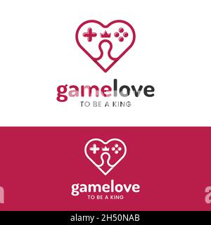 Game Love Heart with Game Controller Stick Logo Design Template. Suitable for Gaming Gamer or Love Romantic Dating App Brand Business Company Logo. Stock Vector