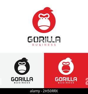mple Black Gorilla Head in Circle Shape Logo Design Template. Suitable for Fitness Sport Fashion Apparel Shop Business Brand Company Etc. Stock Vector