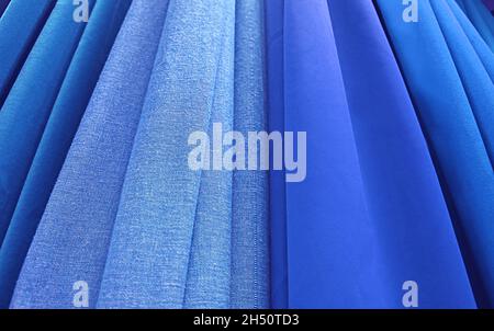 Rows of gradient blue color fabrics for abstract backdrop Stock Photo