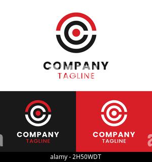 Initial Letter C in Red Black Circle Logo Design Template. Suitable for General Business Company Corporate Brand Logo Design. Stock Vector