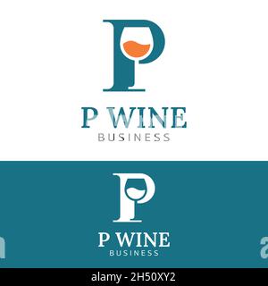Letter Initial P Wine Glass Logo Design Template. Suitable for Bar Restaurant Cafe Winery Vineyard Pub Club Business Brand Company Logo Design. Stock Vector