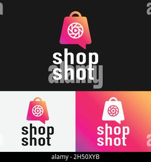 Shopping Bag with Camera Lens Shutter Aperture for Online Digital Camera Photo Photography Shot Multimedia Retail E Commerce Shop Store Market Company Stock Vector