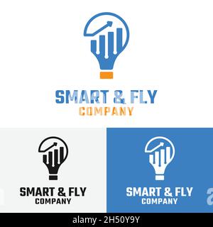 Smart Light Bulb Fly Arrow Growth Graph Success Investment Finance Solution Logo Design Template. Stock Vector