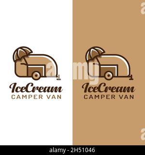 Ice Cream Cart and Camper Van Logo Design Template. Suitable for mobile ice cream shop restaurant cafe brand business company Elegant Modern Logo. Stock Vector