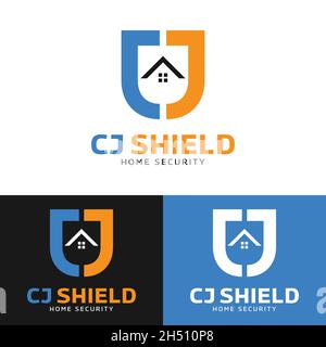 Letter Initial C J CJ JC Shield for Home Security Logo Design Template. Suitable for Home Security Services Defender or Construction Realty Insurance. Stock Vector