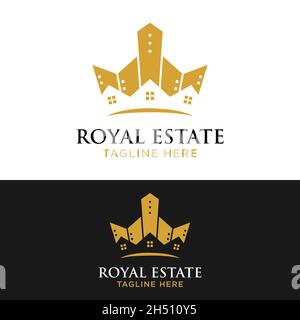Crown Building for Royal Estate Logo Design Template. Suitable for Real Estate Realty Realtor Properties Mortgage Construction Development Etc. Stock Vector