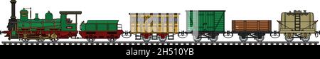 Hand drawing of a historical steam train Stock Vector