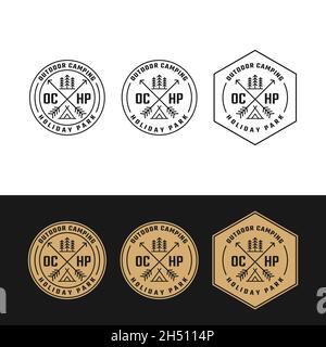 Crossed X Arrows Tent and Trees for Camping Adventure Outdoor Hunting Sport Gear Apparel Business Brand Community Club Classic Unique Hipster Retro Stock Vector
