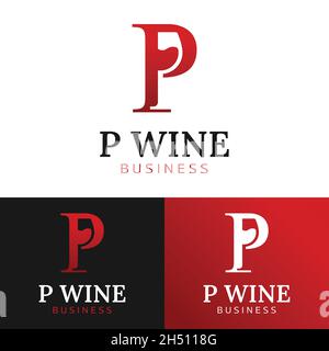 Letter Initial P Wine Glass Logo Design Template. Suitable for Bar Restaurant Cafe Winery Vineyard Pub Club Business Brand Company Logo Design. Stock Vector