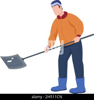 Man clearing snow semi flat color vector character Stock Vector