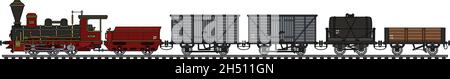 Hand drawing of a historical steam freight train Stock Vector
