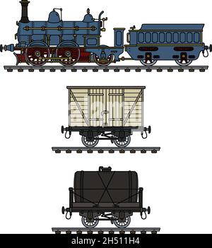 Hand drawing of a historical blue steam tramway Stock Vector Image ...