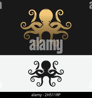 Black Octopus Silhouette Logo Design Template. Isolated Octopus Vector on White Background. Stock Vector