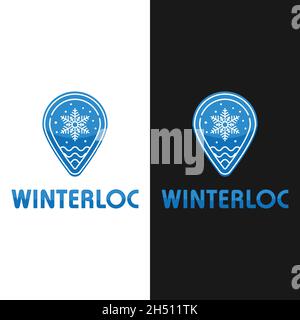 Winter Snow Location Pin Logo Design Template. a pin with snowflake can mean winter, a place with cold weather, and a snowy tourist spot. Stock Vector