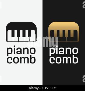 Piano Comb Logo Design Template. Suitable for Musical Musician Fashion Barber Shop Salon Studio Recording Label Business Brand Company Etc. Stock Vector