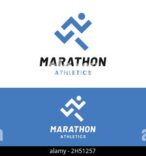 Simple Minimal Marathon Running Jogging Logo Design Template. Suitable for Sports Event Fitness Gym Athlete Apparel Trainer Shop Business Company Etc. Stock Vector