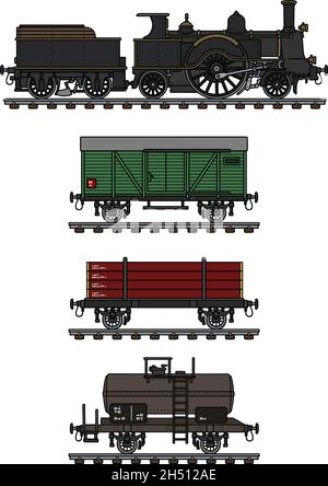 Hand drawing of a vintage freight steam train Stock Vector