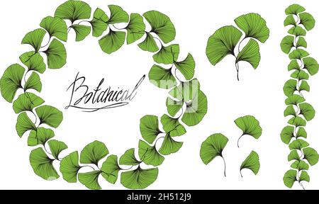Decorative wreath of green leaves. Leaf frame. Vector illustration. Stock Vector