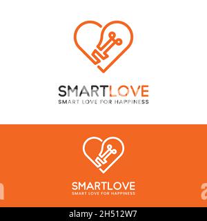 Smart Love Heart with Light Bulb Logo Design Template. Suitable for Love Romantic Dating Education Solution App Business Brand Company Logo Design. Stock Vector