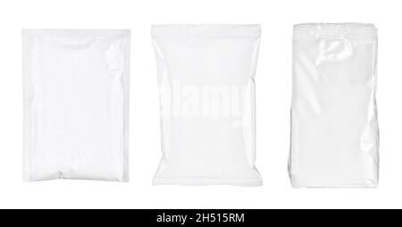 white silver aluminum paper bag package food template box background Stock Photo