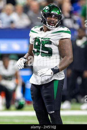 East Rutherford, New Jersey, USA. 24th Nov, 2019. New York Jets defensive  tackle Quinnen Williams (95) during a NFL game between the Oakland Raiders  and the New York Jets at MetLife Stadium