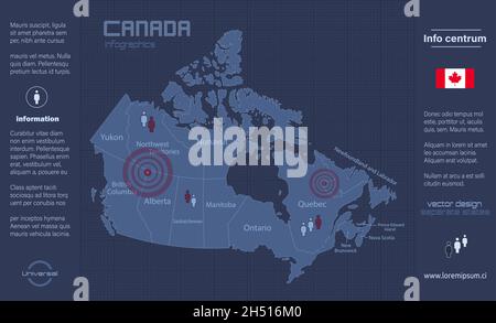 Canada map, separate regions with names, infographics blue flat design vector Stock Vector