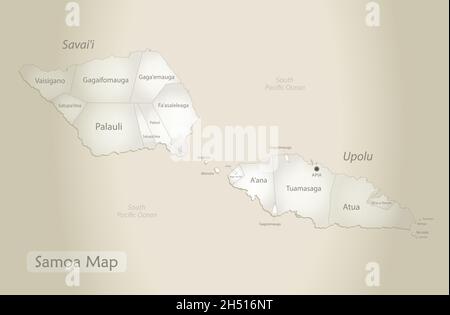 Samoa map, administrative division with names, old paper background vector Stock Vector