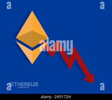 Ethereum and graph, price falling, bearish icon, background money vector Stock Vector