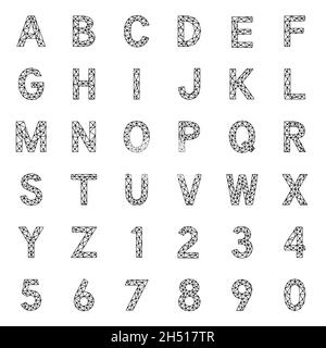 Set of polygonal letters and numbers, alphabet made from lines Stock Vector
