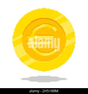 Pixel art style vector illustration of euro coin Stock Vector